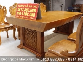 Bộ bàn ăn nguyên khối gỗ cẩm hồng 8 ghế louis có tay gỗ gõ đỏ (Anh Khoa, Trà Vinh) 35 bàn ăn nguyên khối chân bàn rộng