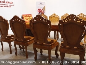 Bộ bàn ăn nguyên khối gỗ cẩm hồng 8 ghế louis có tay gỗ gõ đỏ (Anh Khoa, Trà Vinh) 34 Bàn ăn 8 ghế louis