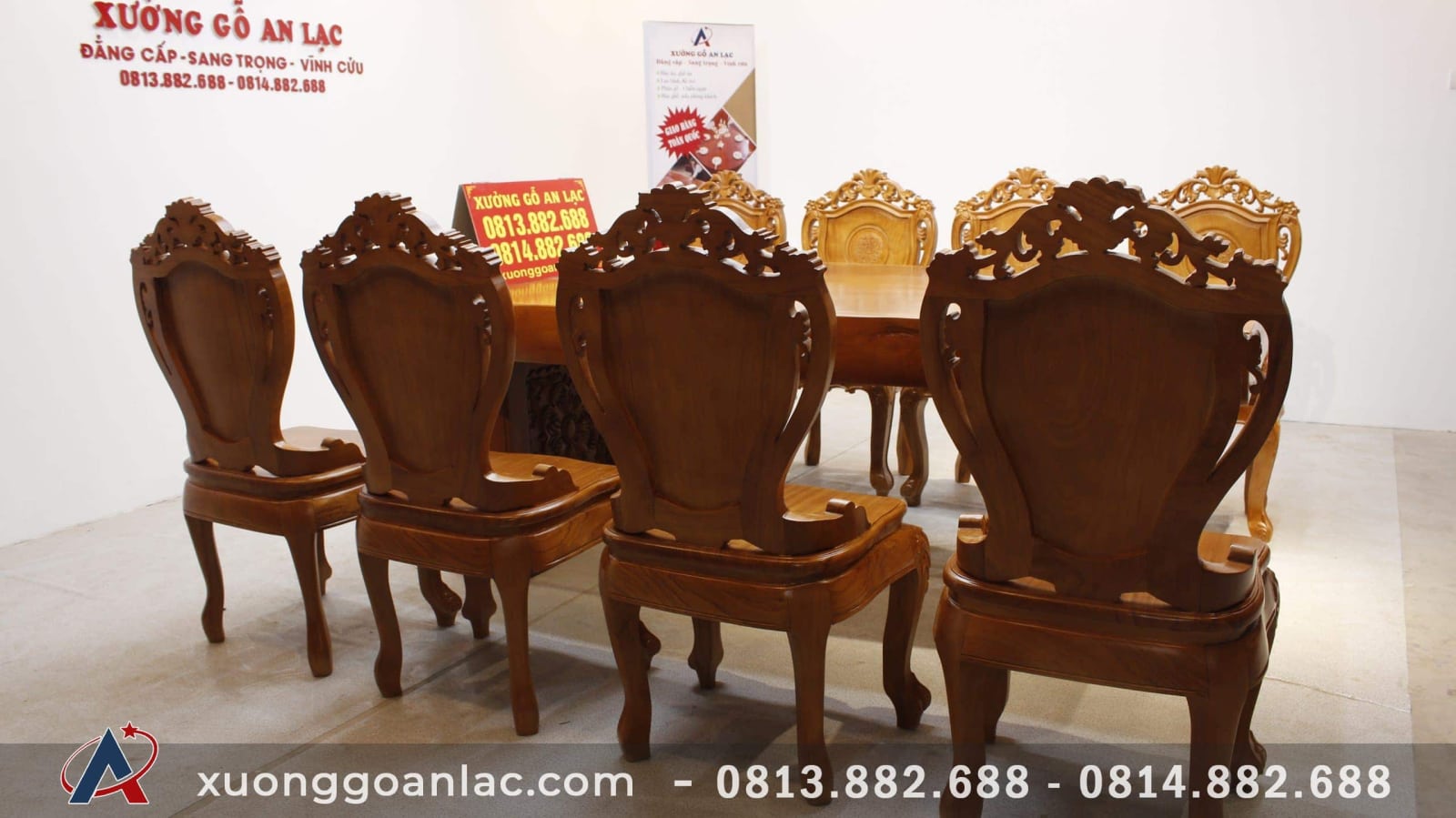 Bộ bàn ăn nguyên khối gỗ cẩm hồng 8 ghế louis có tay gỗ gõ đỏ (Anh Khoa, Trà Vinh) 13 Bàn ăn 8 ghế louis