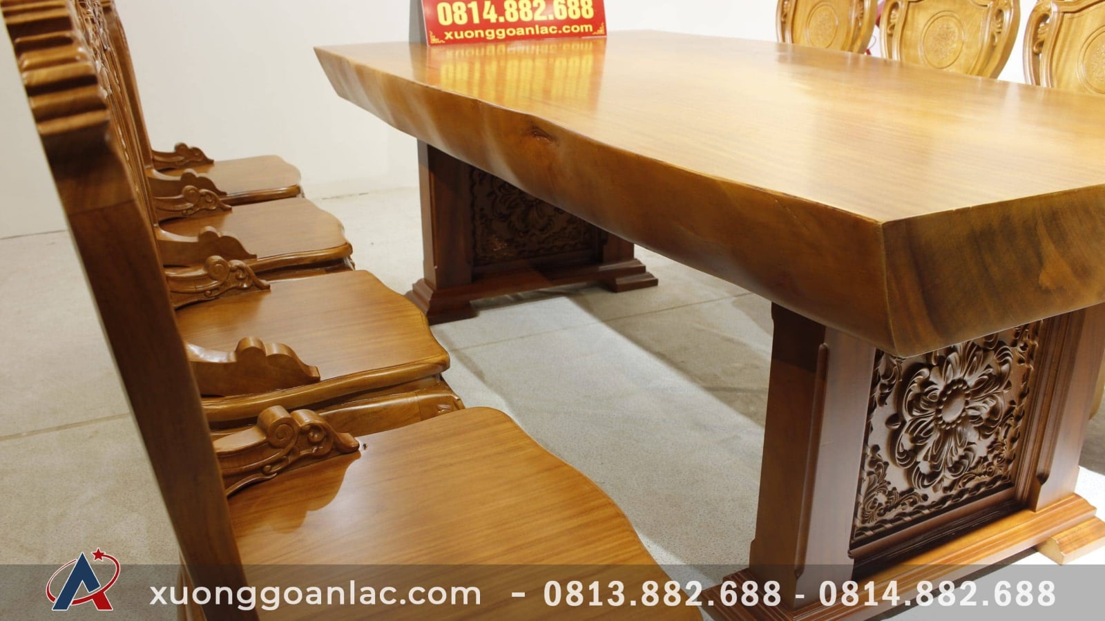 Bộ bàn ăn nguyên khối gỗ cẩm hồng 8 ghế louis có tay gỗ gõ đỏ (Anh Khoa, Trà Vinh) 12 bàn ghế ăn cao cấp