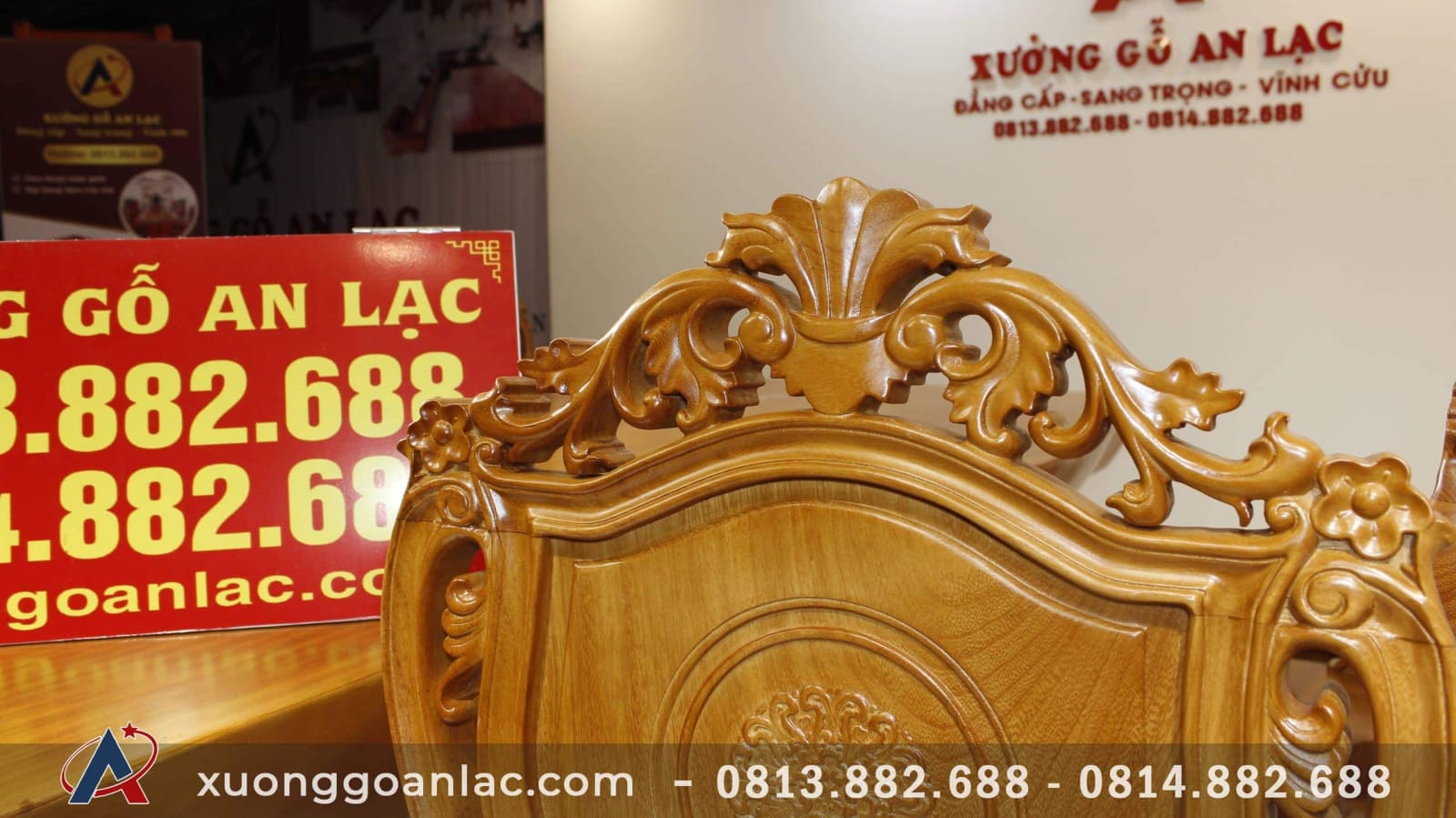 Bộ bàn ăn nguyên khối gỗ gõ đỏ 10 ghế đục hoa lá tây (Anh Hải, Đà Nẵng) 13 ghế louis chương hoa lá tây