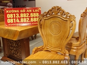 Bộ bàn ăn 6 ghế gõ đỏ mặt bàn nguyên khối 220x85x6cm 30 Tựa liền 1 tấm dày 1,5cm
