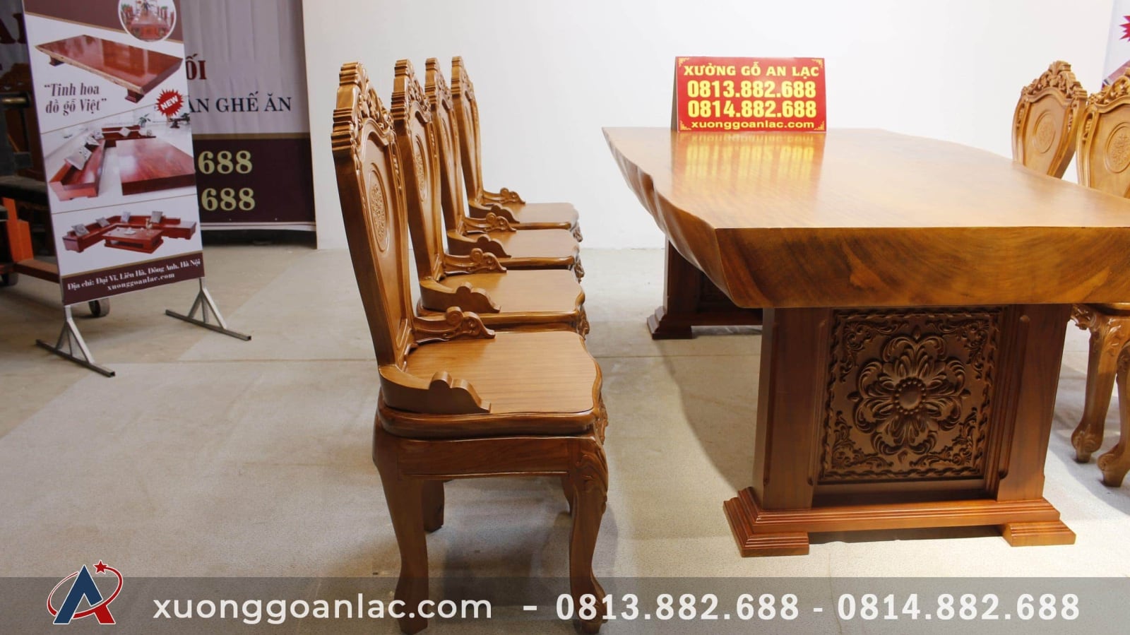 Bộ bàn ăn nguyên khối gỗ cẩm hồng 8 ghế louis có tay gỗ gõ đỏ (Anh Khoa, Trà Vinh) 22 Bộ bàn ghế gõ đỏ nhìn phe cạnh phải