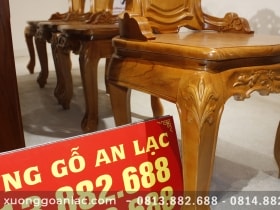Bộ bàn ăn 6 ghế gõ đỏ mặt bàn nguyên khối 220x85x6cm 26 chân và yếm hồi ghế gõ đỏ