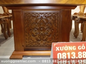 Bộ bàn ăn nguyên khối gỗ cẩm hồng 8 ghế louis có tay gỗ gõ đỏ (Anh Khoa, Trà Vinh) 23 Chân bàn được đục hoa văn rất đẹp