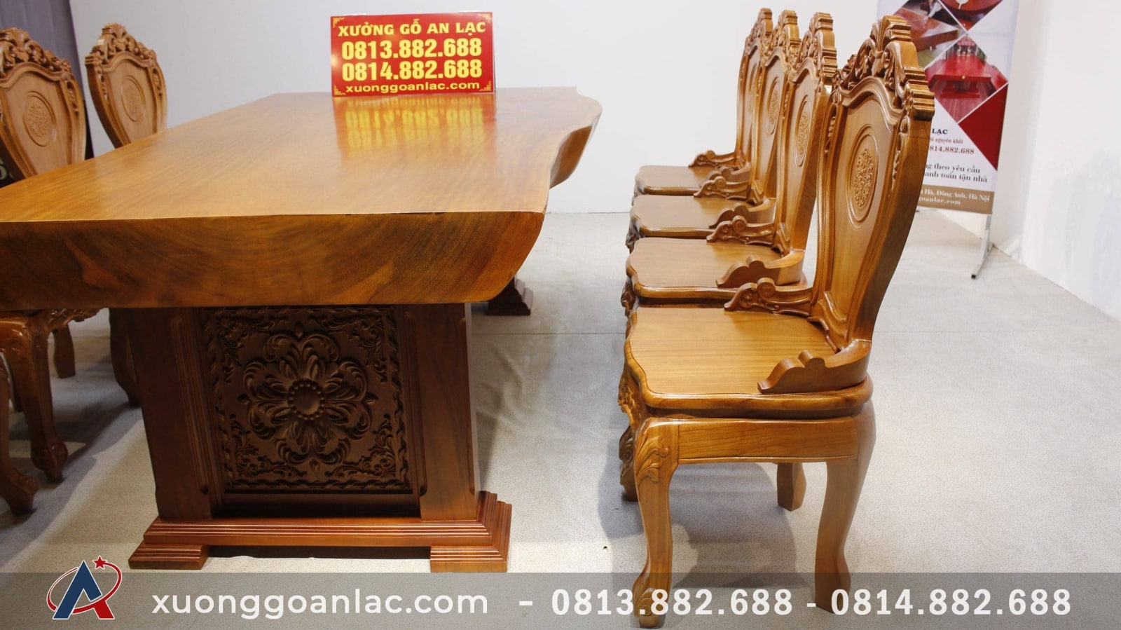 Bộ bàn ăn nguyên khối gỗ cẩm hồng 8 ghế louis có tay gỗ gõ đỏ (Anh Khoa, Trà Vinh) 21 mẫu bàn nguyên khối giữ phe