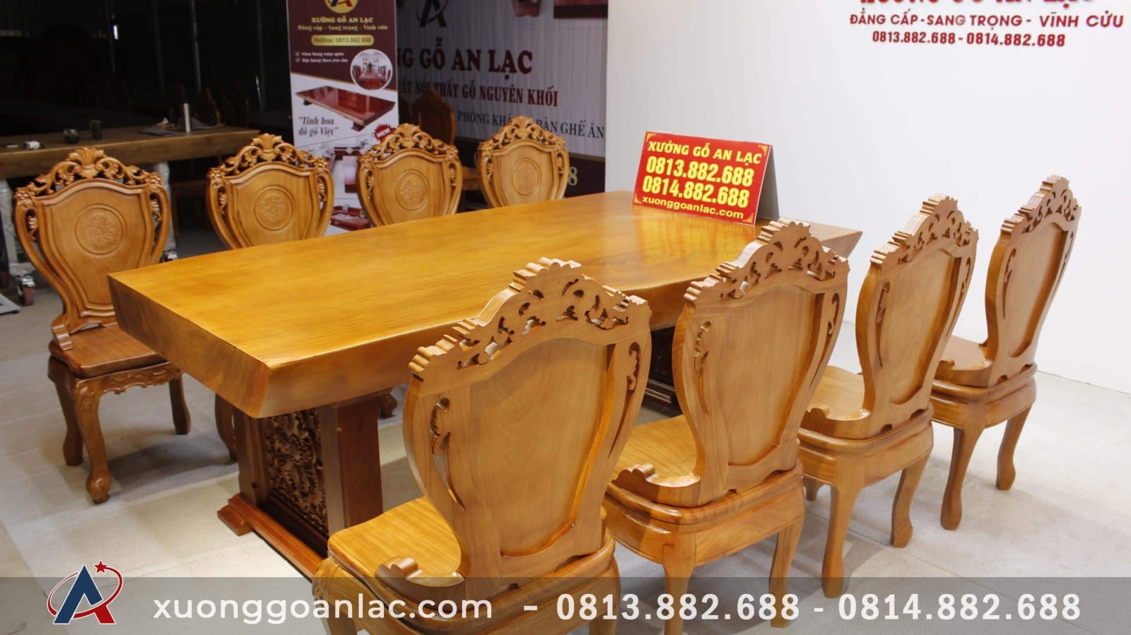 Bộ bàn ăn nguyên khối gỗ cẩm hồng 8 ghế louis có tay gỗ gõ đỏ (Anh Khoa, Trà Vinh) 19 bộ bàn ăn 8 ghế