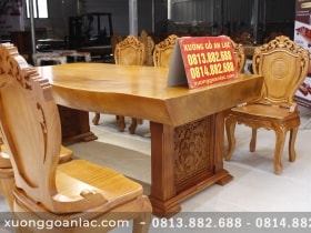 Bộ bàn ăn nguyên khối gỗ cẩm hồng 8 ghế louis có tay gỗ gõ đỏ (Anh Khoa, Trà Vinh) 37 mẫu bàn nguyên khối vip