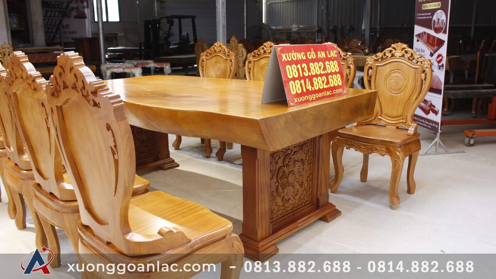 Bộ bàn ăn nguyên khối gỗ cẩm hồng 8 ghế louis có tay gỗ gõ đỏ (Anh Khoa, Trà Vinh) 16 mẫu bàn nguyên khối vip