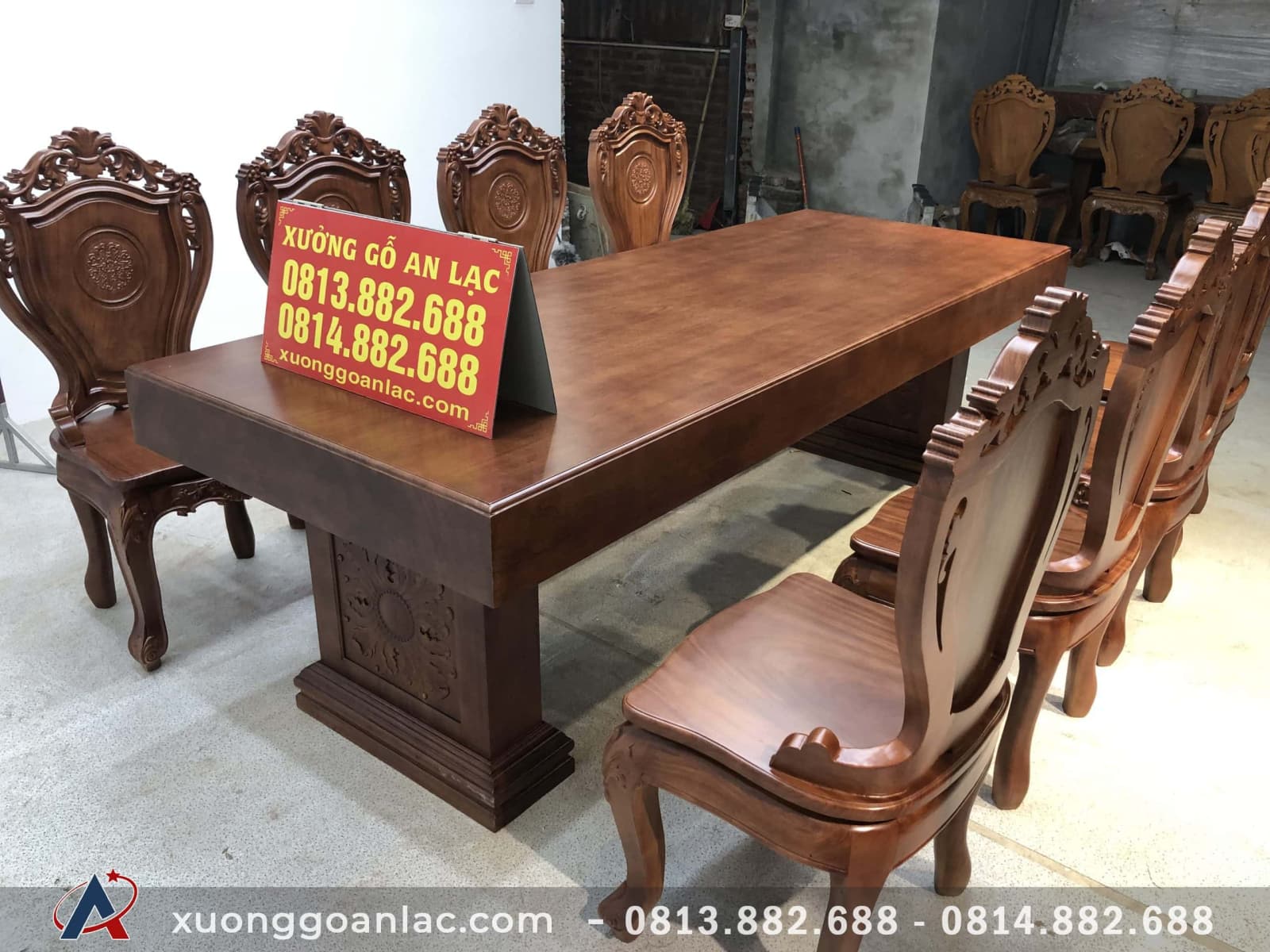 Bộ bàn ghế ăn nguyên khối gỗ gõ đỏ 8 ghế louis (Anh Tuấn, Lương Sơn - Hòa Bình) 7 Bộ bàn ghế ăn nguyên khối gỗ gõ đỏ 8 ghế louis (Anh Tuấn, Lương Sơn - Hòa Bình) - Ảnh 7