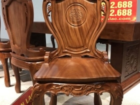 Bộ bàn ghế ăn nguyên khối gỗ gõ đỏ 8 ghế louis (Anh Tuấn, Lương Sơn - Hòa Bình) 49 Ghế ăn gõ đỏ louis có tay nhỏ