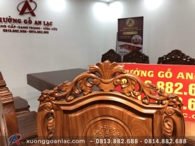 Bộ bàn ghế ăn nguyên khối gỗ gõ đỏ 8 ghế louis (Anh Tuấn, Lương Sơn - Hòa Bình) 42 Chương đục hoa lá tây đẹp