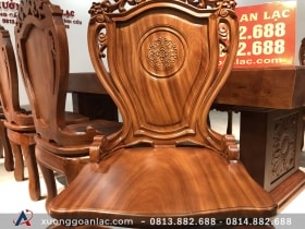 Bộ bàn ghế ăn nguyên khối gỗ gõ đỏ 8 ghế louis (Anh Tuấn, Lương Sơn - Hòa Bình) 48 ghế louis lưng cao