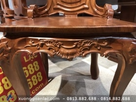 Bộ bàn ghế ăn nguyên khối gỗ gõ đỏ 8 ghế louis (Anh Tuấn, Lương Sơn - Hòa Bình) 46 yếm trước đục hoa văn tỉ mỉ