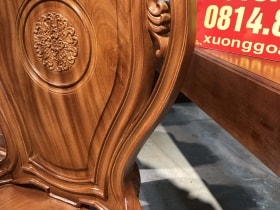 Bộ bàn ghế ăn nguyên khối gỗ gõ đỏ 8 ghế louis (Anh Tuấn, Lương Sơn - Hòa Bình) 45 vai ghế louis