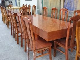 Bộ bàn ăn đóng hộp gỗ gõ đỏ 10 ghế (Cô Thúy, Hòa Bình) 5 bộ bàn ăn gõ đỏ nguyên khối hộp (2)