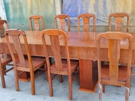 Bộ bàn ăn đóng hộp gỗ gõ đỏ 10 ghế (Cô Thúy, Hòa Bình) 6 bộ bàn ăn gõ đỏ nguyên khối hộp (2)