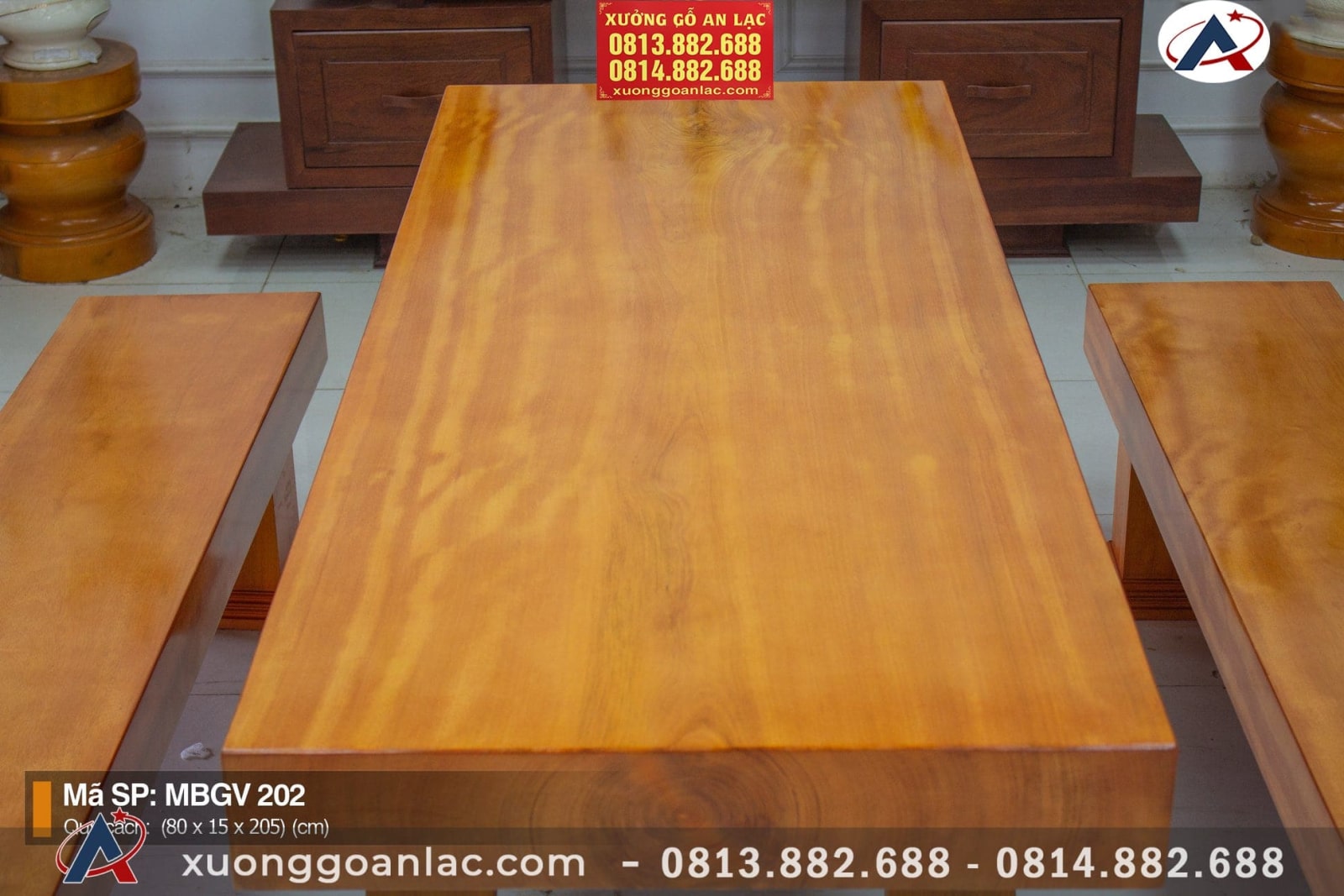 Bộ K3 nguyên khối 2 ghế băng gỗ gõ đỏ cao cấp (Chú Sâm, Thái Bình) 9 bàn ăn nguyên khối gỗ gõ đỏ
