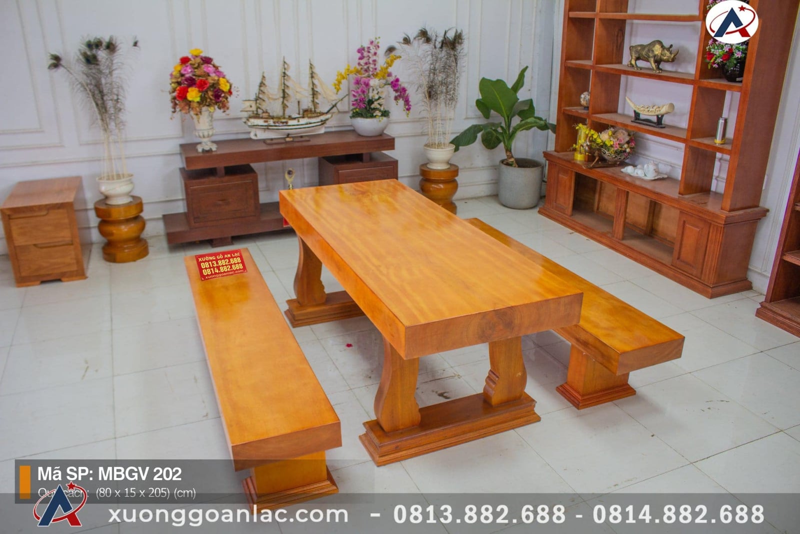 Bộ K3 nguyên khối 2 ghế băng gỗ gõ đỏ cao cấp (Chú Sâm, Thái Bình) 10 Bộ bàn ghế K3 nguyên khối gỗ gõ đỏ