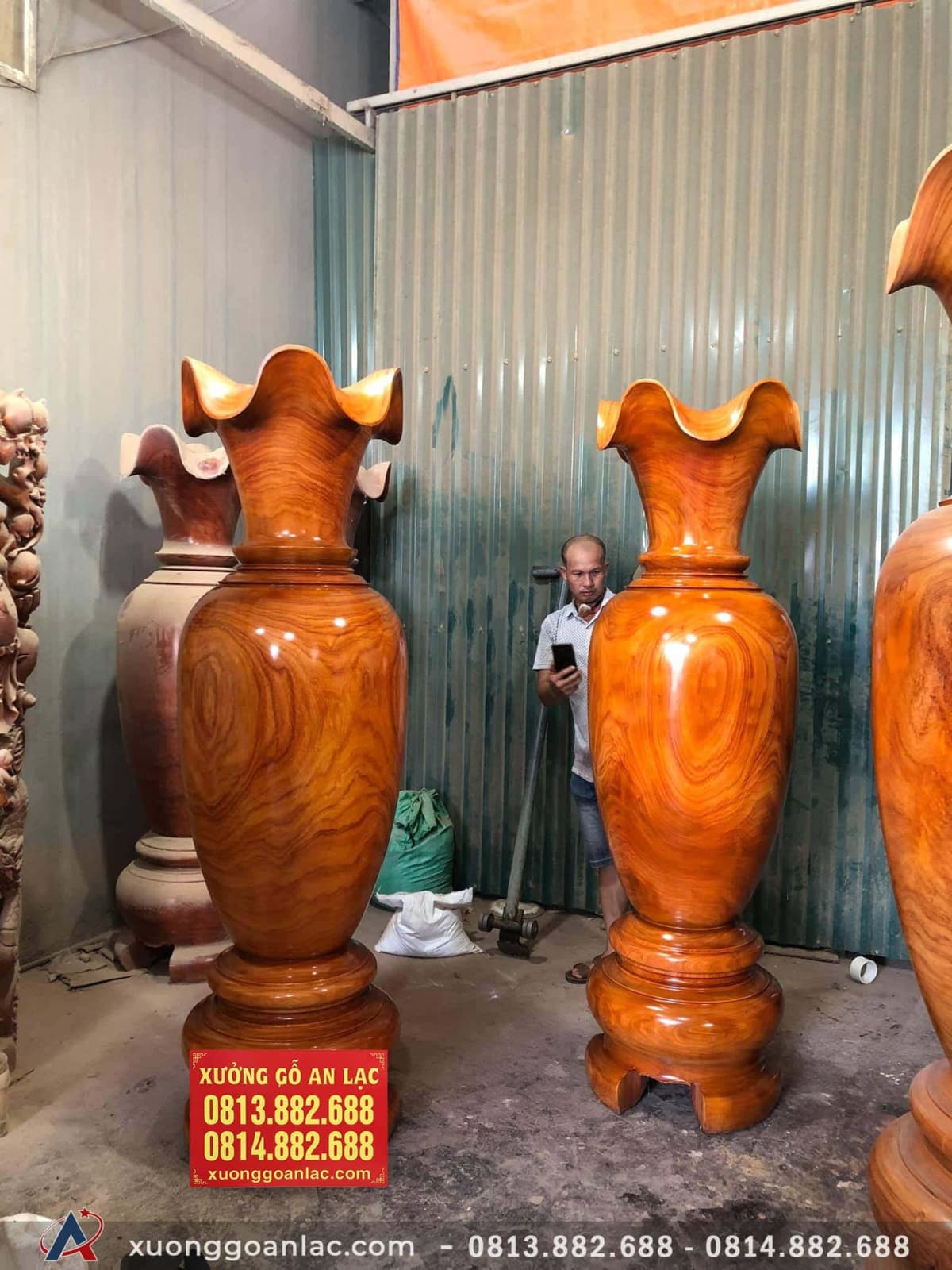Đôi lục bình gỗ Hương đỏ 1m97 đường kính 59cm (anh Nam - Hòa Bình) 10 Đôi lục bình (Anh Nam - Hòa Bình)