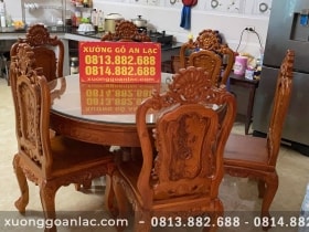 Bộ bàn ăn 8 ghế louis hồng hạt gỗ gõ đỏ (Chị Huyền, Phú Thọ) 17 bàn ghế ăn sang trọng