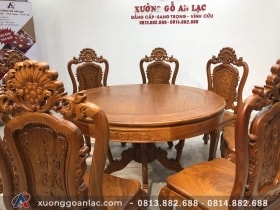 Bộ bàn ăn 8 ghế louis hồng hạt gỗ gõ đỏ (Chị Huyền, Phú Thọ) 18 mặt bàn khuôn tranh