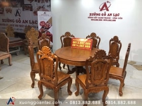 Bộ bàn ăn 8 ghế louis hồng hạt gỗ gõ đỏ (Chị Huyền, Phú Thọ) 12 bàn ăn gỗ gõ đỏ