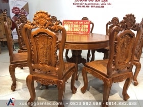 Bộ bàn ăn 8 ghế louis hồng hạt gỗ gõ đỏ (Chị Huyền, Phú Thọ) 13 bàn tròn vs 8 ghế louis hoa hồng