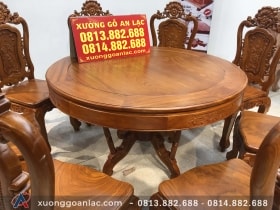 Bộ bàn ăn 8 ghế louis hồng hạt gỗ gõ đỏ (Chị Huyền, Phú Thọ) 14 mặt bàn tròn khuôn tranh gõ đỏ