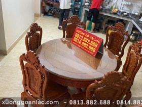 Bộ bàn ăn 8 ghế louis hồng hạt gỗ gõ đỏ (Chị Huyền, Phú Thọ) 16 bộ bàn ăn tròn