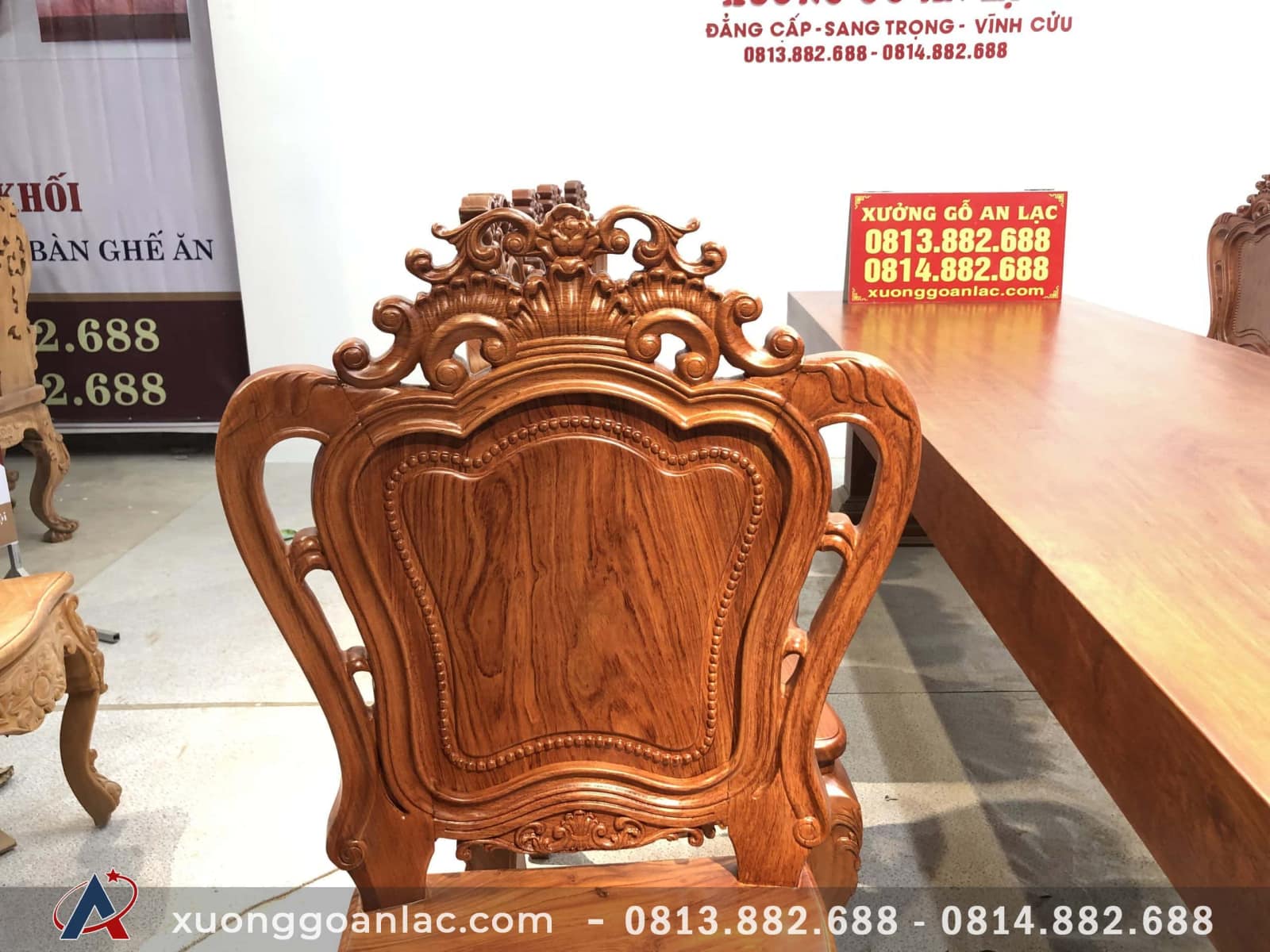 Bộ bàn ăn nguyên khối gỗ hương đá (Anh Tuyền, Hưng Yên) 7 ghế ăn gỗ hương đá