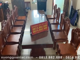 Bộ bàn ăn nguyên khối gỗ hương đá (Anh Tuyền, Hưng Yên) 21 bàn ghế ăn gỗ hương đá