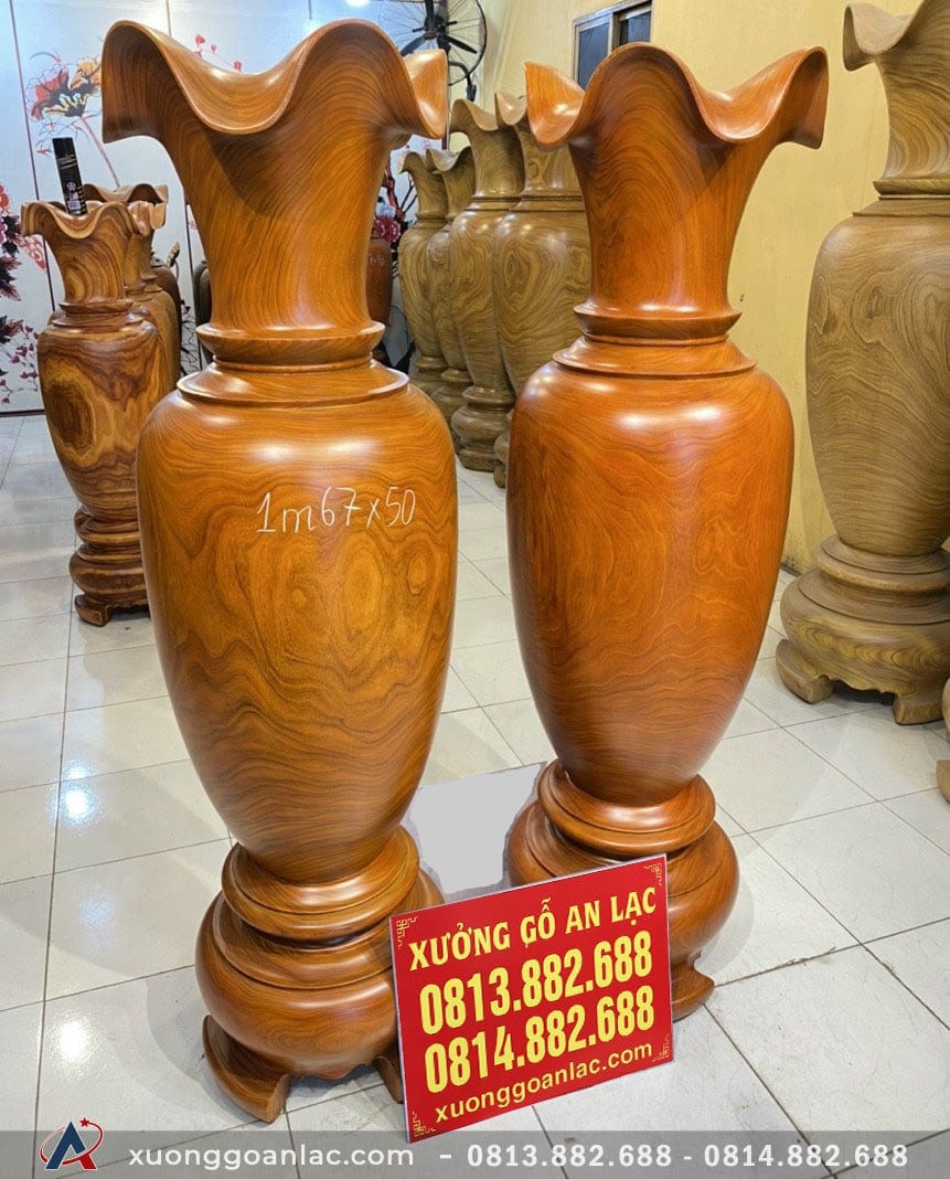 Lục bình gỗ hương đỏ 1m50 đường kính 42cm (anh Tuấn - Hà Nội) 10 Lục bình tiện cho anh Tuấn có kích thước: cao 1m50, đường kính 42cm