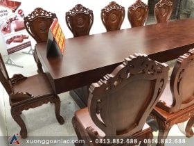 Bộ bàn ăn nguyên khối 12 ghế louis gỗ gõ đỏ siêu Vip (Anh Quyết, Sông Công -Thái Nguyên) 20 bàn ăn gỗ nguyên khối phun màu cẩm