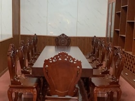 Bộ bàn ăn nguyên khối 12 ghế louis gỗ gõ đỏ siêu Vip (Anh Quyết, Sông Công -Thái Nguyên) 27 Bộ 12 món nhà anh quyết