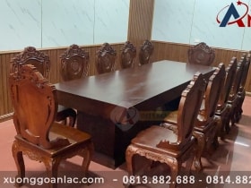 Bộ bàn ăn nguyên khối 12 ghế louis gỗ gõ đỏ siêu Vip (Anh Quyết, Sông Công -Thái Nguyên) 28 bàn ăn nguyên khối cao cấp