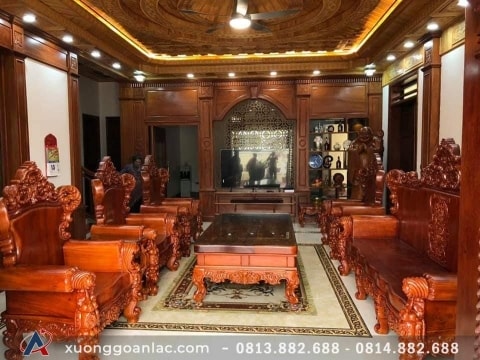 Bộ Hoàng Gia nguyên khối gỗ Hương đỏ 10 món (anh Hưởng – Hà Nội)