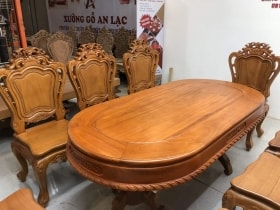 Bộ bàn ăn oval 8 ghế gỗ gõ đỏ cao cấp (Anh Liêm, Bắc Giang) 14 bàn ăn oval