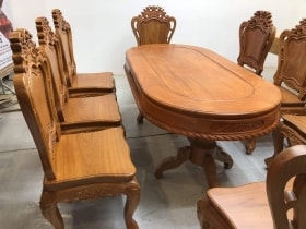Bộ bàn ăn oval 8 ghế gỗ gõ đỏ cao cấp (Anh Liêm, Bắc Giang) 15 bàn ghế gỗ gõ đỏ
