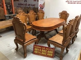 Bàn ăn gõ đỏ ovan 8