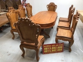 Bộ bàn ăn oval 8 ghế gỗ gõ đỏ cao cấp (Anh Liêm, Bắc Giang) 11 bàn oval sang trọng tiện lợi