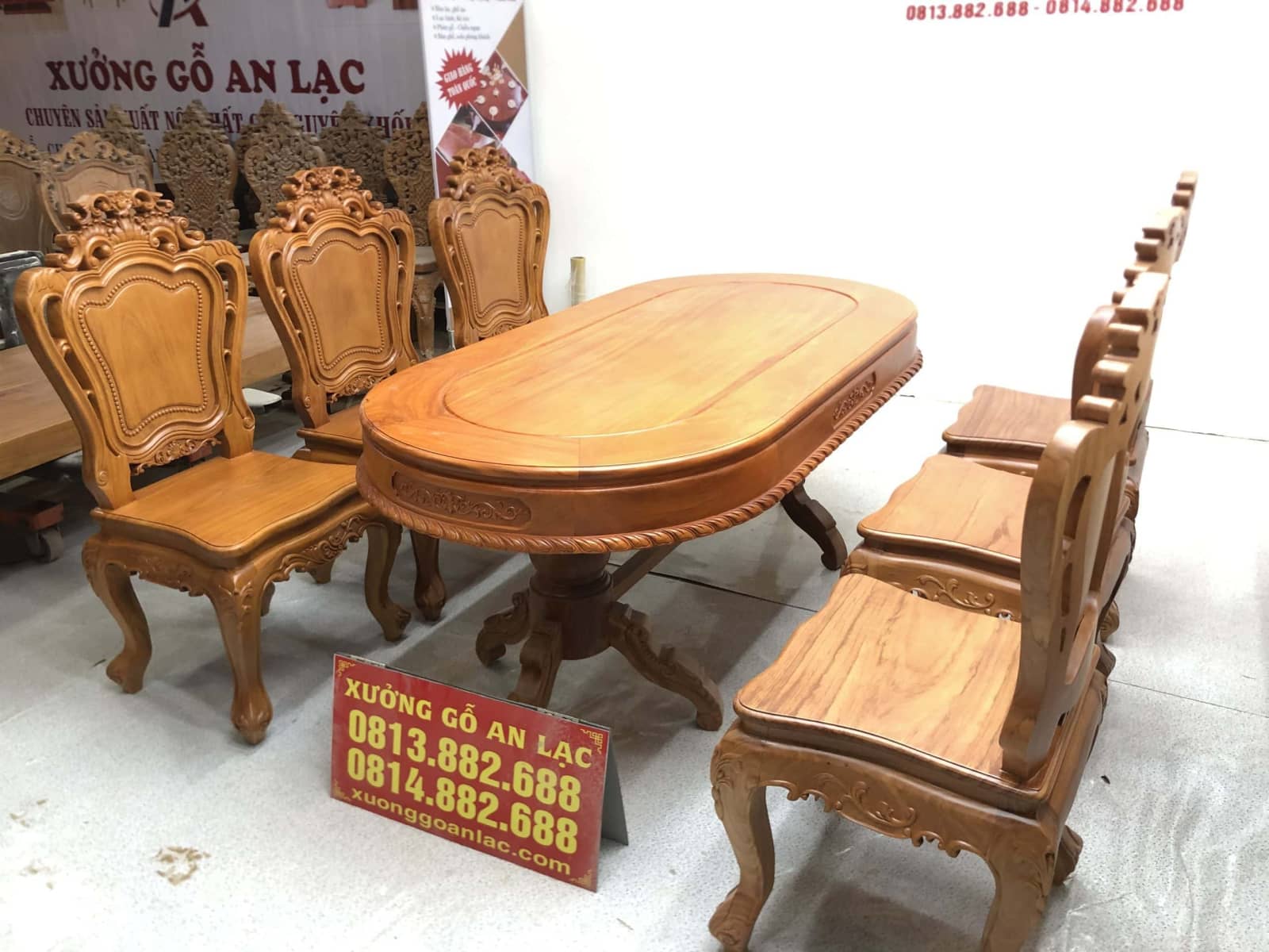 Nội thất gỗ tự nhiên có đắt hay không? 1 Bộ bàn ăn bầu dục 6 ghế gỗ gõ đỏ