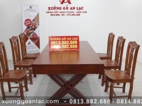 Bộ bàn ăn nguyên khối gỗ gõ đỏ 6
