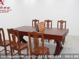 Bàn ăn nguyên khối gỗ gõ đỏ với 6 ghế cây đàn (Anh Nam, Hải Dương) 8 Bộ bàn ăn nguyên khối gỗ gõ đỏ anh Nam