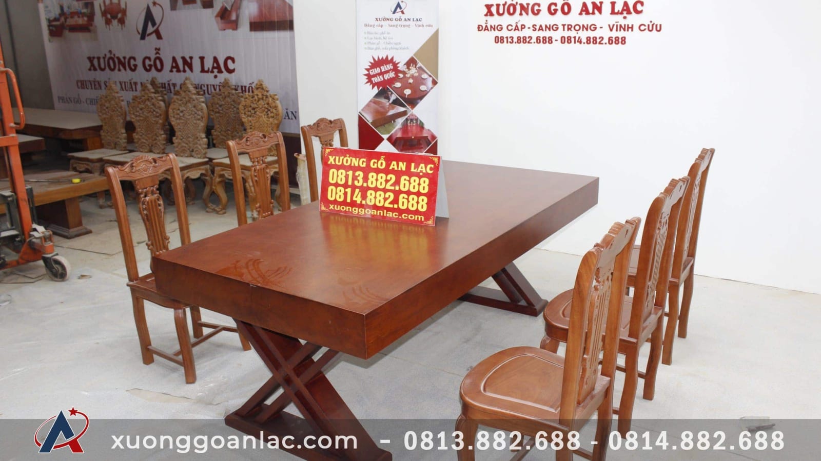 Bàn ăn nguyên khối gỗ gõ đỏ với 6 ghế cây đàn (Anh Nam, Hải Dương) 15 bàn ăn gỗ gõ đỏ