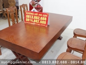 Bàn ăn nguyên khối gỗ gõ đỏ với 6 ghế cây đàn (Anh Nam, Hải Dương) 11 mặt bàn ăn nguyên khối