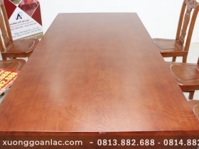 Bàn ăn nguyên khối gỗ gõ đỏ với 6 ghế cây đàn (Anh Nam, Hải Dương) 10 mặt bàn vip