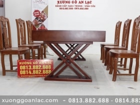 Bàn ăn nguyên khối gỗ gõ đỏ với 6 ghế cây đàn (Anh Nam, Hải Dương) 9 bộ cây đàn 37 triệu