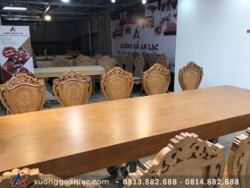 Bộ bàn ăn nguyên khối gỗ gõ đỏ 10 ghế louis siêu sang (Anh Bắc, Hà Giang) 18 mặt bàn rộng 90cm