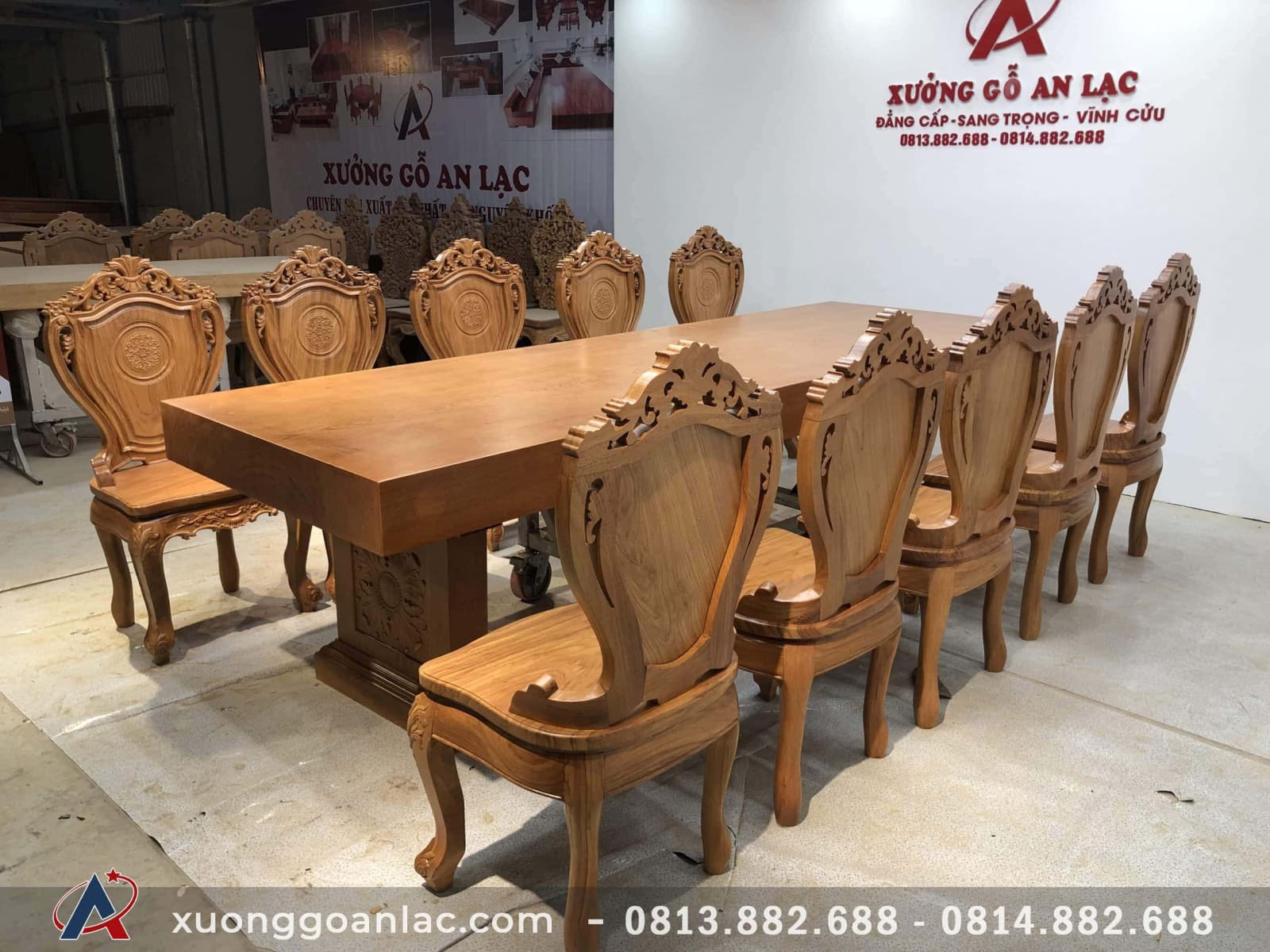 Bộ bàn ăn nguyên khối gỗ gõ đỏ 10 ghế louis siêu sang (Anh Bắc, Hà Giang) 21 bộ bàn ăn gỗ gõ đỏ cao cấp